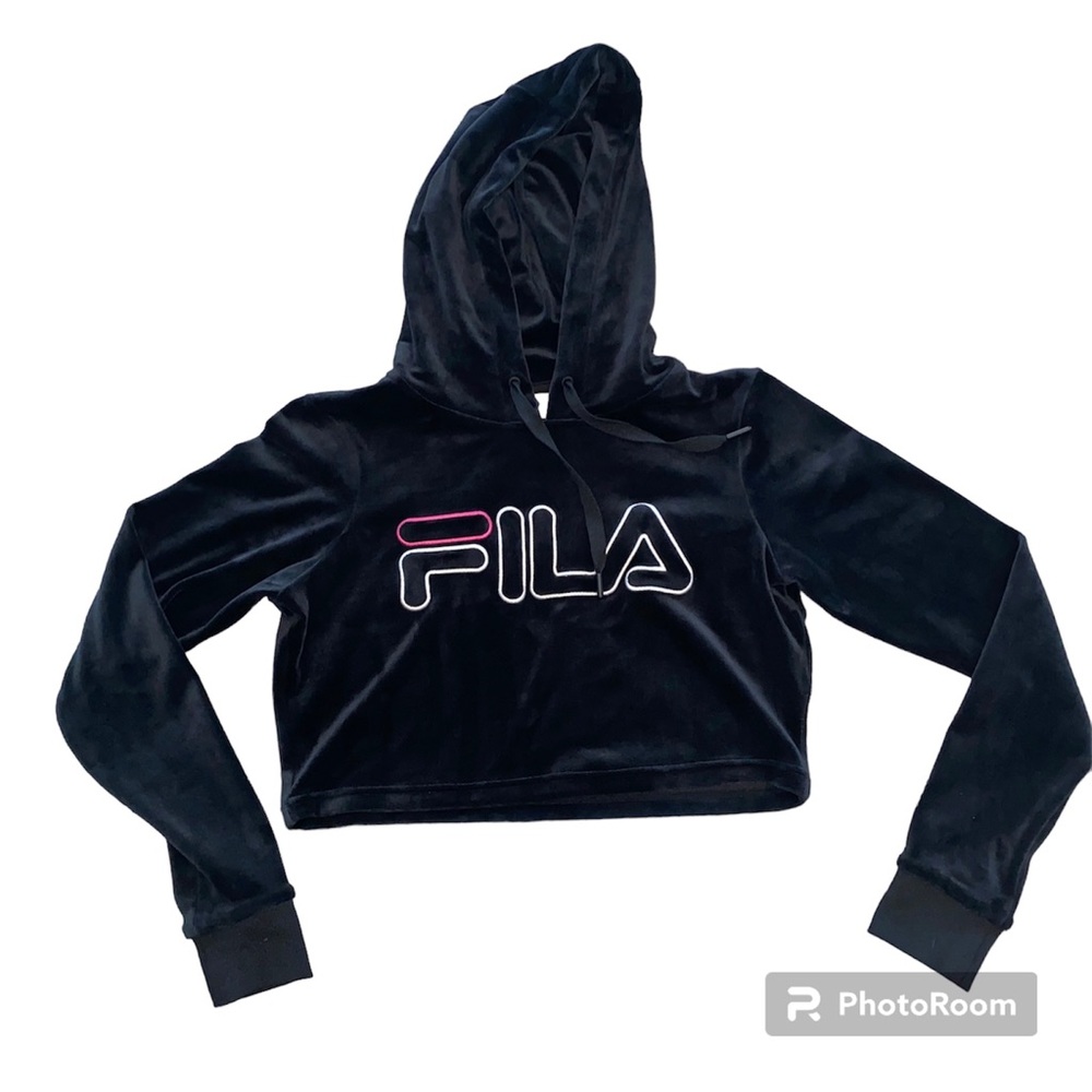 SoulCycle x FILA | Aria Crop Black Velour Hoodie Womens Small